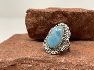 Size 8.5 Larimar Ring by Navajo Robert Shakey