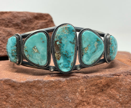 6.5 Inch Five Stone Turquoise Cuff by Navajo GP