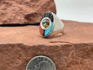 Turquoise and Coral 8.5 Ring by Zuni Don Dewa
