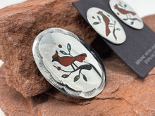 Load image into Gallery viewer, Cardinal Zuni Inlay Pendant and Post Earrings Set signed ‘BH’ by artist