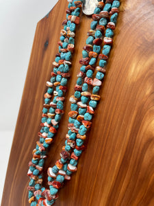 21 Inch Three-Strand Turquoise and Spiny O-y-s-t-e-r Beaded Necklace made by High Desert Turquoise