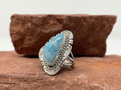 Size 8.5 Larimar Ring by Navajo Robert Shakey