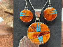 Load image into Gallery viewer, Spiny Oyster and Turquoise Inlay Pendant and Earring Set by Eloise Kee